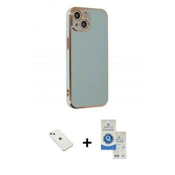 MARSİLYAN™- iPhone 14 Kılıf Yankı Serisi - Şeffaf Royal Nano Ekran Koruyucu + Diamond Kamera Lens - PE