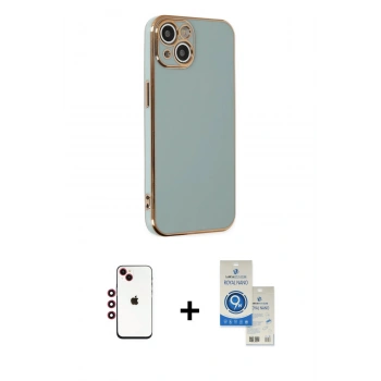 MARSİLYAN™- iPhone 14 Kılıf Yankı Serisi - Şeffaf Royal Nano Ekran Koruyucu + Shine Kamera Lens - KI
