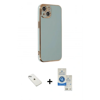 MARSİLYAN™- iPhone 14 Kılıf Yankı Serisi - Şeffaf Royal Nano Ekran Koruyucu + Diamond Kamera Lens - SABE