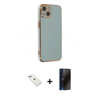 MARSİLYAN™- iPhone 14 Kılıf Yankı Serisi - Siyah 3D Antistatik Hayalet Cam Ekran Koruyucu + Diamond Kamera Lens - KI