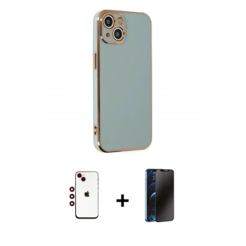 MARSİLYAN™- iPhone 14 Kılıf Yankı Serisi - Siyah 3D Antistatik Hayalet Cam Ekran Koruyucu + Shine Kamera Lens - KI