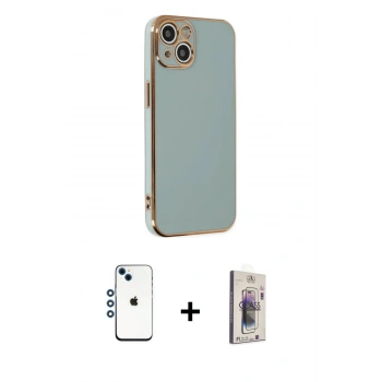 MARSİLYAN™- iPhone 14 Kılıf Yankı Serisi - Siyah Bilvis 3D Cam Ekran Koruyucu + Shine Kamera Lens - MI