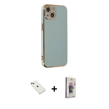 MARSİLYAN™- iPhone 14 Kılıf Yankı Serisi - Siyah Bilvis 3D Cam Ekran Koruyucu + Diamond Kamera Lens - YL
