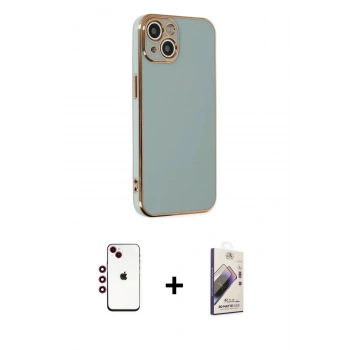 MARSİLYAN™- iPhone 14 Kılıf Yankı Serisi - Siyah Bilvis 3D Mat Cam Ekran Koruyucu + Shine Kamera Lens - KI
