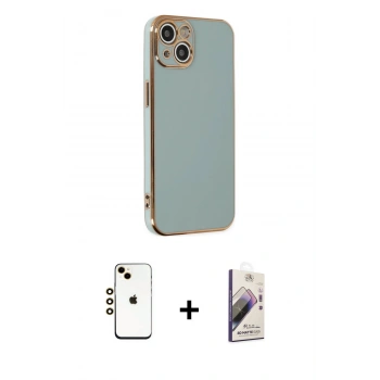 MARSİLYAN™- iPhone 14 Kılıf Yankı Serisi - Siyah Bilvis 3D Mat Cam Ekran Koruyucu + Shine Kamera Lens - GD