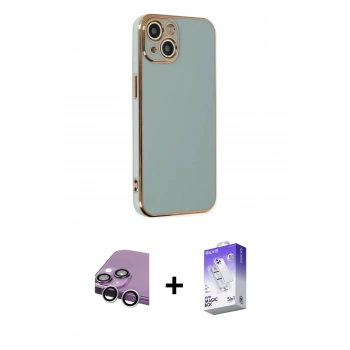 MARSİLYAN™- iPhone 14 Kılıf Yankı Serisi - Siyah Bilvis 5in1 3D Magic Cam Ekran Koruyucu + Raze Metal Kamera Lens - GS