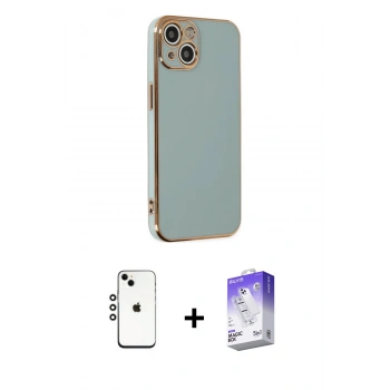 MARSİLYAN™- iPhone 14 Kılıf Yankı Serisi - Siyah Bilvis 5in1 3D Magic Cam Ekran Koruyucu + Shine Kamera Lens - GS