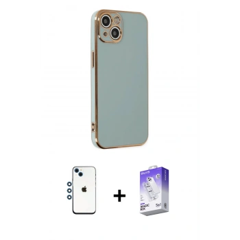 MARSİLYAN™- iPhone 14 Kılıf Yankı Serisi - Siyah Bilvis 5in1 3D Magic Cam Ekran Koruyucu + Shine Kamera Lens - MI