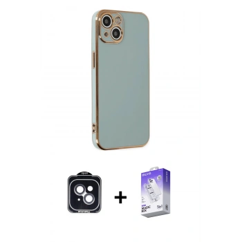 MARSİLYAN™- iPhone 14 Kılıf Yankı Serisi - Siyah Bilvis 5in1 3D Magic Cam Ekran Koruyucu + PVD Metal Kamera Lens - SH