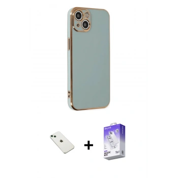 MARSİLYAN™- iPhone 14 Kılıf Yankı Serisi - Siyah Bilvis 5in1 3D Magic Cam Ekran Koruyucu + Diamond Kamera Lens - YL