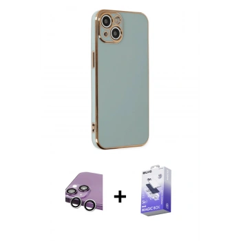 MARSİLYAN™- iPhone 14 Kılıf Yankı Serisi - Siyah Bilvis 5in1 5D Magic Hayalet Cam Ekran Koruyucu + Raze Metal Kamera Lens - GS