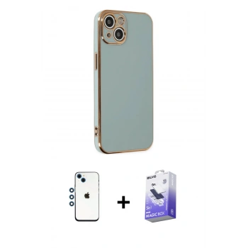 MARSİLYAN™- iPhone 14 Kılıf Yankı Serisi - Siyah Bilvis 5in1 5D Magic Hayalet Cam Ekran Koruyucu + Shine Kamera Lens - MI