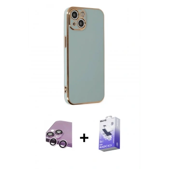 MARSİLYAN™- iPhone 14 Kılıf Yankı Serisi - Siyah Bilvis 5in1 5D Magic Hayalet Cam Ekran Koruyucu + Raze Metal Kamera Lens - MR
