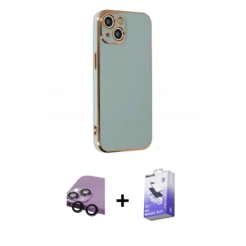 MARSİLYAN™- iPhone 14 Kılıf Yankı Serisi - Siyah Bilvis 5in1 5D Magic Hayalet Cam Ekran Koruyucu + Raze Metal Kamera Lens - SH