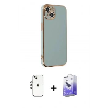 MARSİLYAN™- iPhone 14 Kılıf Yankı Serisi - Siyah Bilvis 5in1 5D Magic Hayalet Cam Ekran Koruyucu + Shine Kamera Lens - GS