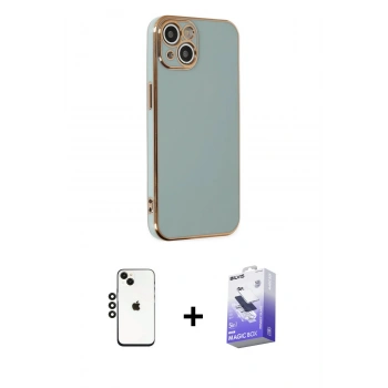 MARSİLYAN™- iPhone 14 Kılıf Yankı Serisi - Siyah Bilvis 5in1 5D Magic Hayalet Cam Ekran Koruyucu + Shine Kamera Lens - SH