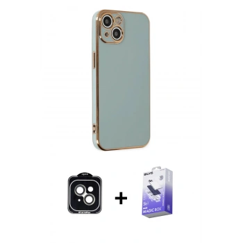 MARSİLYAN™- iPhone 14 Kılıf Yankı Serisi - Siyah Bilvis 5in1 5D Magic Hayalet Cam Ekran Koruyucu + PVD Metal Kamera Lens - YL