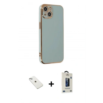 MARSİLYAN™- iPhone 14 Kılıf Yankı Serisi - Siyah Bilvis Hayalet Cam Ekran Koruyucu + Diamond Kamera Lens - SABE