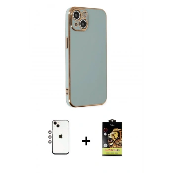 MARSİLYAN™- iPhone 14 Kılıf Yankı Serisi - Siyah Buffer Cam Ekran Koruyucu + Shine Kamera Lens - GI