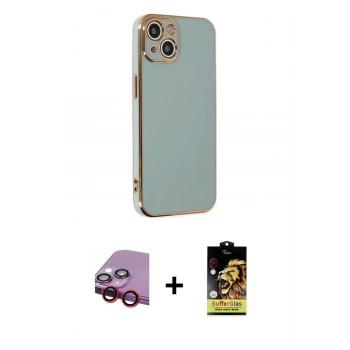 MARSİLYAN™- iPhone 14 Kılıf Yankı Serisi - Siyah Buffer Cam Ekran Koruyucu + Raze Metal Kamera Lens - KI
