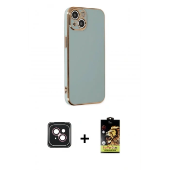 MARSİLYAN™- iPhone 14 Kılıf Yankı Serisi - Siyah Buffer Cam Ekran Koruyucu + PVD Metal Kamera Lens - PE