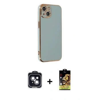 MARSİLYAN™- iPhone 14 Kılıf Yankı Serisi - Siyah Buffer Cam Ekran Koruyucu + PVD Metal Kamera Lens - SH