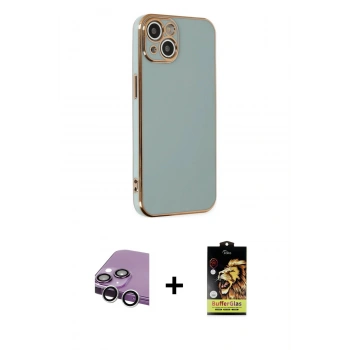 MARSİLYAN™- iPhone 14 Kılıf Yankı Serisi - Siyah Buffer Cam Ekran Koruyucu + Raze Metal Kamera Lens - GS