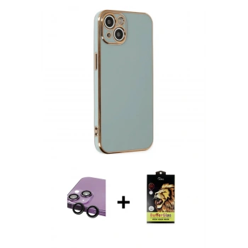MARSİLYAN™- iPhone 14 Kılıf Yankı Serisi - Siyah Buffer Cam Ekran Koruyucu + Raze Metal Kamera Lens - SH