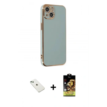 MARSİLYAN™- iPhone 14 Kılıf Yankı Serisi - Siyah Buffer Cam Ekran Koruyucu + Diamond Kamera Lens - YL