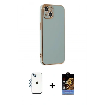 MARSİLYAN™- iPhone 14 Kılıf Yankı Serisi - Siyah Buffer Hayalet Cam Ekran Koruyucu + Shine Kamera Lens - MI