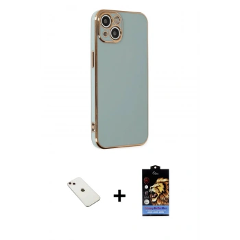 MARSİLYAN™- iPhone 14 Kılıf Yankı Serisi - Siyah Buffer Hayalet Cam Ekran Koruyucu + Diamond Kamera Lens - PE