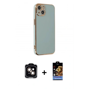 MARSİLYAN™- iPhone 14 Kılıf Yankı Serisi - Siyah Buffer Hayalet Cam Ekran Koruyucu + PVD Metal Kamera Lens - TU