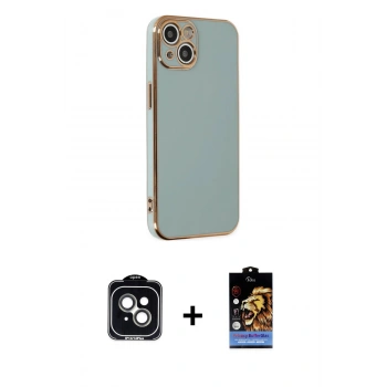 MARSİLYAN™- iPhone 14 Kılıf Yankı Serisi - Siyah Buffer Hayalet Cam Ekran Koruyucu + PVD Metal Kamera Lens - YL