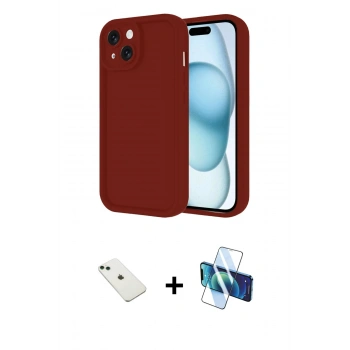 MARSİLYAN™- iPhone 14 Kılıf Yankı Yansıma Özel Seri - Siyah 3D Antistatik Cam Ekran Koruyucu + Diamond Kamera Lens - YL