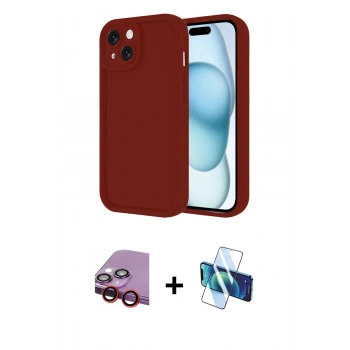 MARSİLYAN™- iPhone 14 Kılıf Yankı Yansıma Özel Seri - Siyah 3D Antistatik Cam Ekran Koruyucu + Raze Metal Kamera Lens - KI