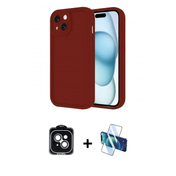 MARSİLYAN™- iPhone 14 Kılıf Yankı Yansıma Özel Seri - Siyah 3D Antistatik Cam Ekran Koruyucu + PVD Metal Kamera Lens - YL
