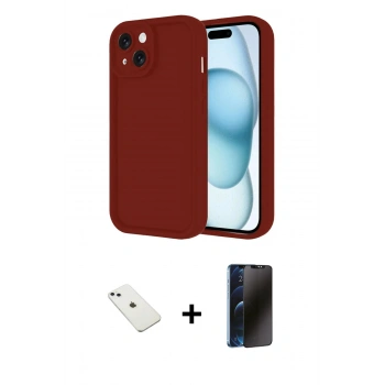 MARSİLYAN™- iPhone 14 Kılıf Yankı Yansıma Özel Seri - Siyah 3D Antistatik Hayalet Cam Ekran Koruyucu + Diamond Kamera Lens - SABE
