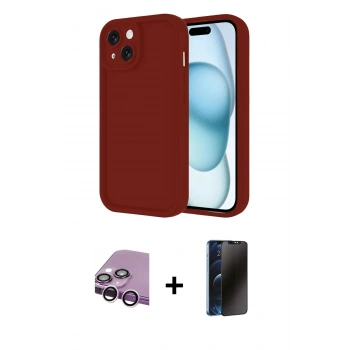 MARSİLYAN™- iPhone 14 Kılıf Yankı Yansıma Özel Seri - Siyah 3D Antistatik Hayalet Cam Ekran Koruyucu + Raze Metal Kamera Lens - MR