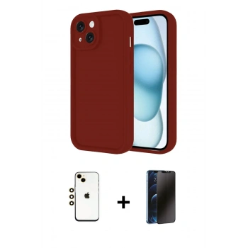 MARSİLYAN™- iPhone 14 Kılıf Yankı Yansıma Özel Seri - Siyah 3D Antistatik Hayalet Cam Ekran Koruyucu + Shine Kamera Lens - GD