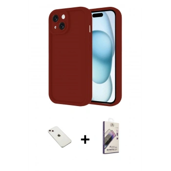 MARSİLYAN™- iPhone 14 Kılıf Yankı Yansıma Özel Seri - Siyah Bilvis 3D Mat Cam Ekran Koruyucu + Diamond Kamera Lens - PE