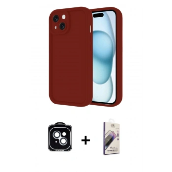 MARSİLYAN™- iPhone 14 Kılıf Yankı Yansıma Özel Seri - Siyah Bilvis 3D Mat Cam Ekran Koruyucu + PVD Metal Kamera Lens - MI