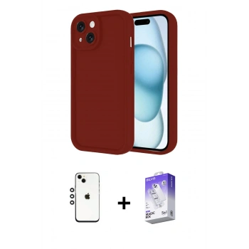 MARSİLYAN™- iPhone 14 Kılıf Yankı Yansıma Özel Seri - Siyah Bilvis 5in1 3D Magic Cam Ekran Koruyucu + Shine Kamera Lens - GS