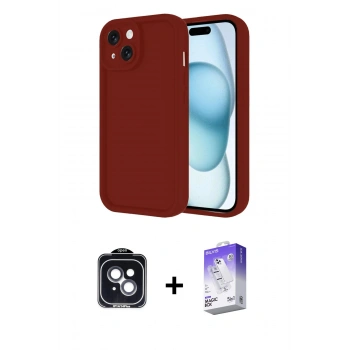 MARSİLYAN™- iPhone 14 Kılıf Yankı Yansıma Özel Seri - Siyah Bilvis 5in1 3D Magic Cam Ekran Koruyucu + PVD Metal Kamera Lens - SH