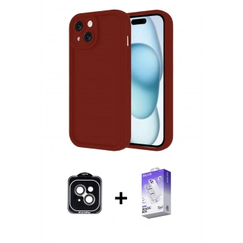 MARSİLYAN™- iPhone 14 Kılıf Yankı Yansıma Özel Seri - Siyah Bilvis 5in1 3D Magic Cam Ekran Koruyucu + PVD Metal Kamera Lens - YL