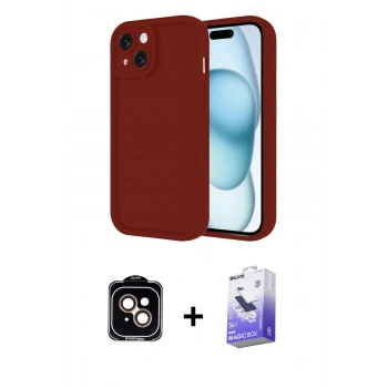 MARSİLYAN™- iPhone 14 Kılıf Yankı Yansıma Özel Seri - Siyah Bilvis 5in1 5D Magic Hayalet Cam Ekran Koruyucu + PVD Metal Kamera Lens - TU