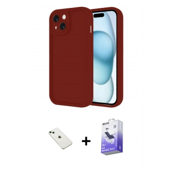 MARSİLYAN™- iPhone 14 Kılıf Yankı Yansıma Özel Seri - Siyah Bilvis 5in1 5D Magic Hayalet Cam Ekran Koruyucu + Diamond Kamera Lens - YL