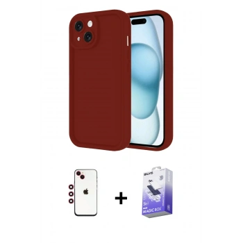 MARSİLYAN™- iPhone 14 Kılıf Yankı Yansıma Özel Seri - Siyah Bilvis 5in1 5D Magic Hayalet Cam Ekran Koruyucu + Shine Kamera Lens - KI
