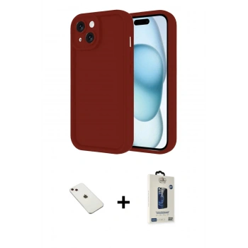 MARSİLYAN™- iPhone 14 Kılıf Yankı Yansıma Özel Seri - Siyah Bilvis Hayalet Cam Ekran Koruyucu + Diamond Kamera Lens - PE