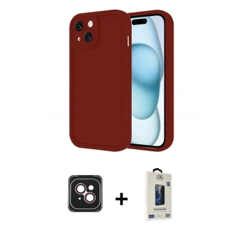 MARSİLYAN™- iPhone 14 Kılıf Yankı Yansıma Özel Seri - Siyah Bilvis Hayalet Cam Ekran Koruyucu + PVD Metal Kamera Lens - PE
