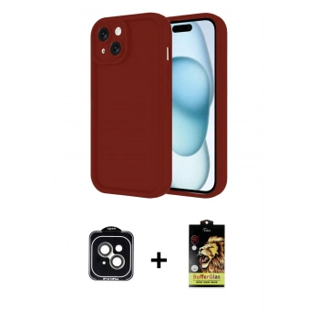 MARSİLYAN™- iPhone 14 Kılıf Yankı Yansıma Özel Seri - Siyah Buffer Cam Ekran Koruyucu + PVD Metal Kamera Lens - YL